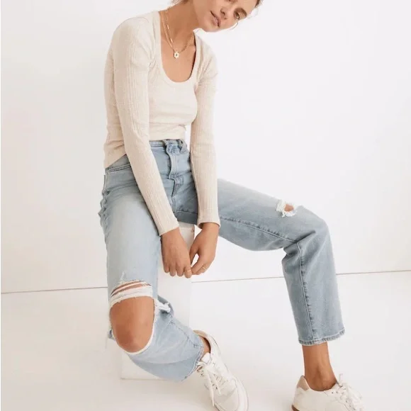 Madewell The Perfect Vintage Straight Denim Jeans Women’s 25 Danny Wash Knee Rip - Picture 2 of 13